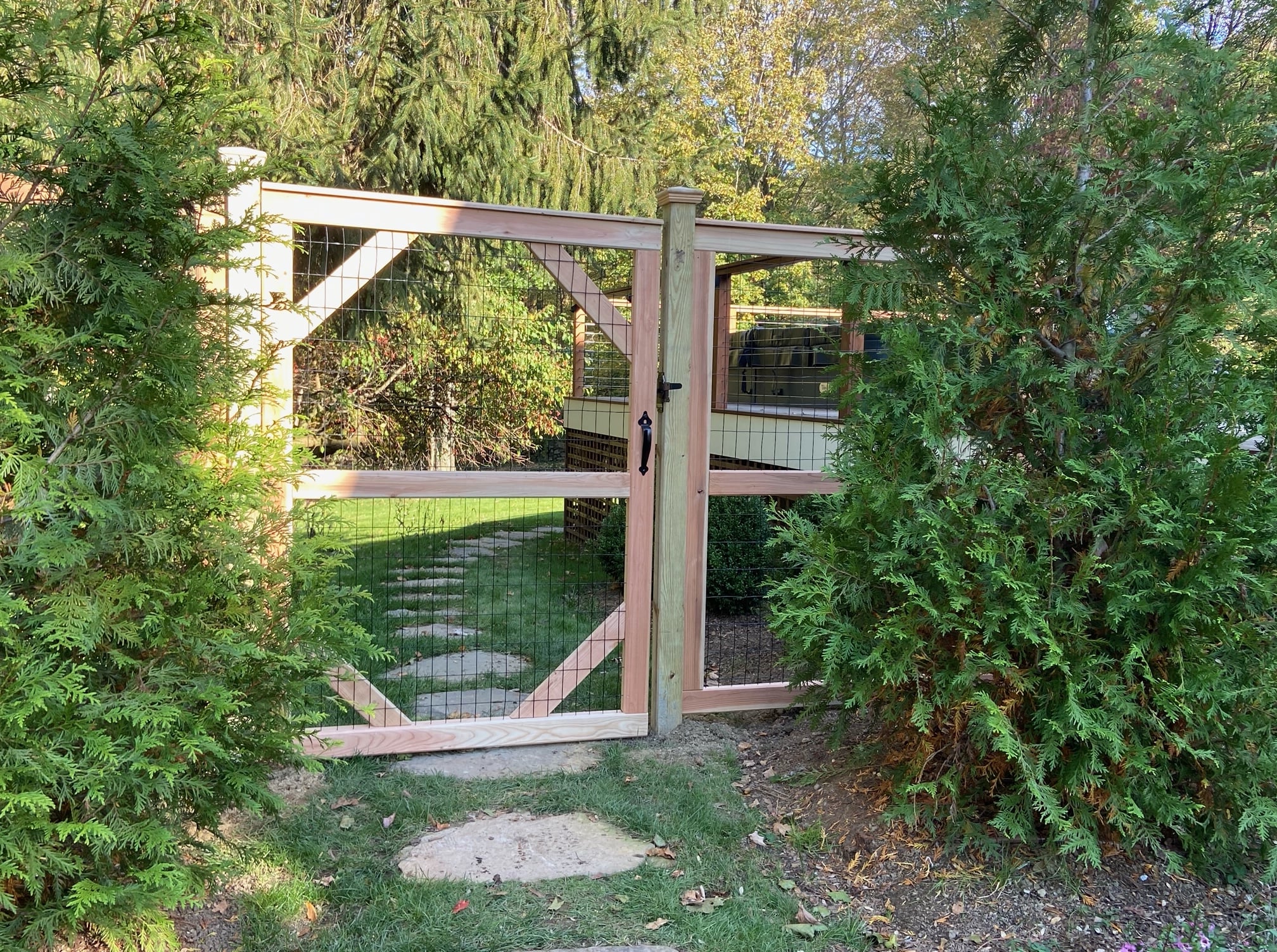 wood gate with welded wire